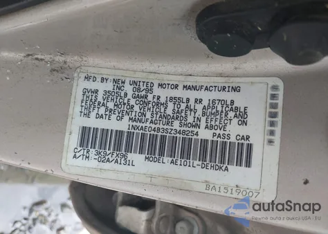 1995 Toyota Corolla из США, поврежденный, VIN 1NXAE04B3SZ348254